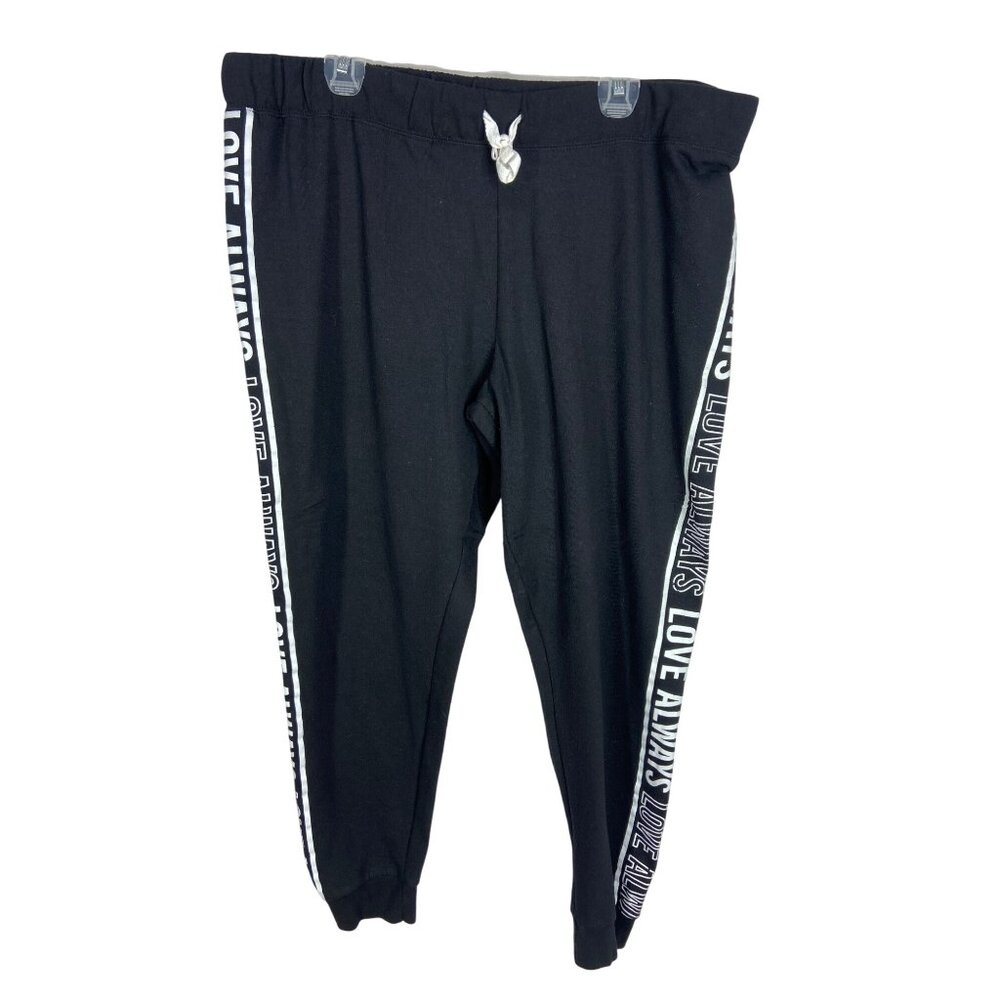 Bobbie Brooks Size 2x Black With Love Always Side‎ Drawstring Sweatpants Women